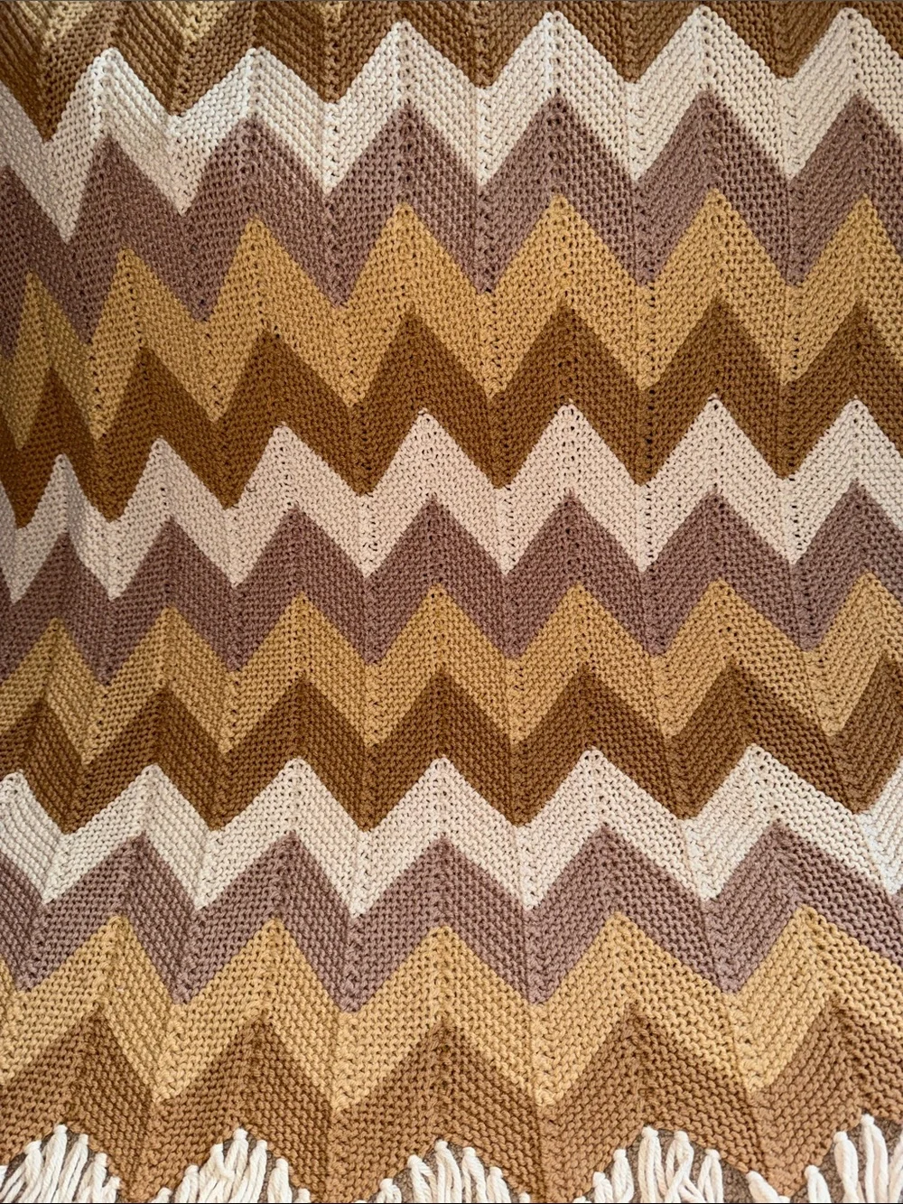 Neutral Chevron Knit Throw Blanket - Cream, Tan & Brown